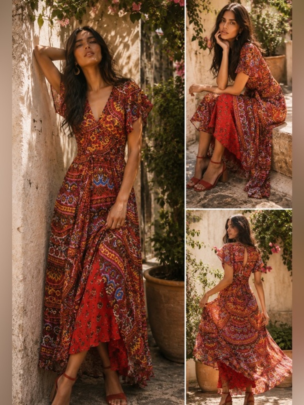 Anthropologie Akemi Kin Boho Paisley Wrap Style Maxi Dress US 4 Festival Ready